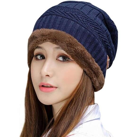 Accessories - Womens Thick Warm Winter Beanie Hat Navy Blue